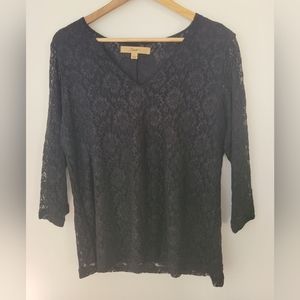 Women's Large Black Lace 3/4 Sleeve Blouse.
